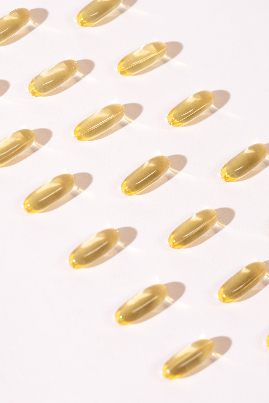 Fish Oil Capsules on White Background